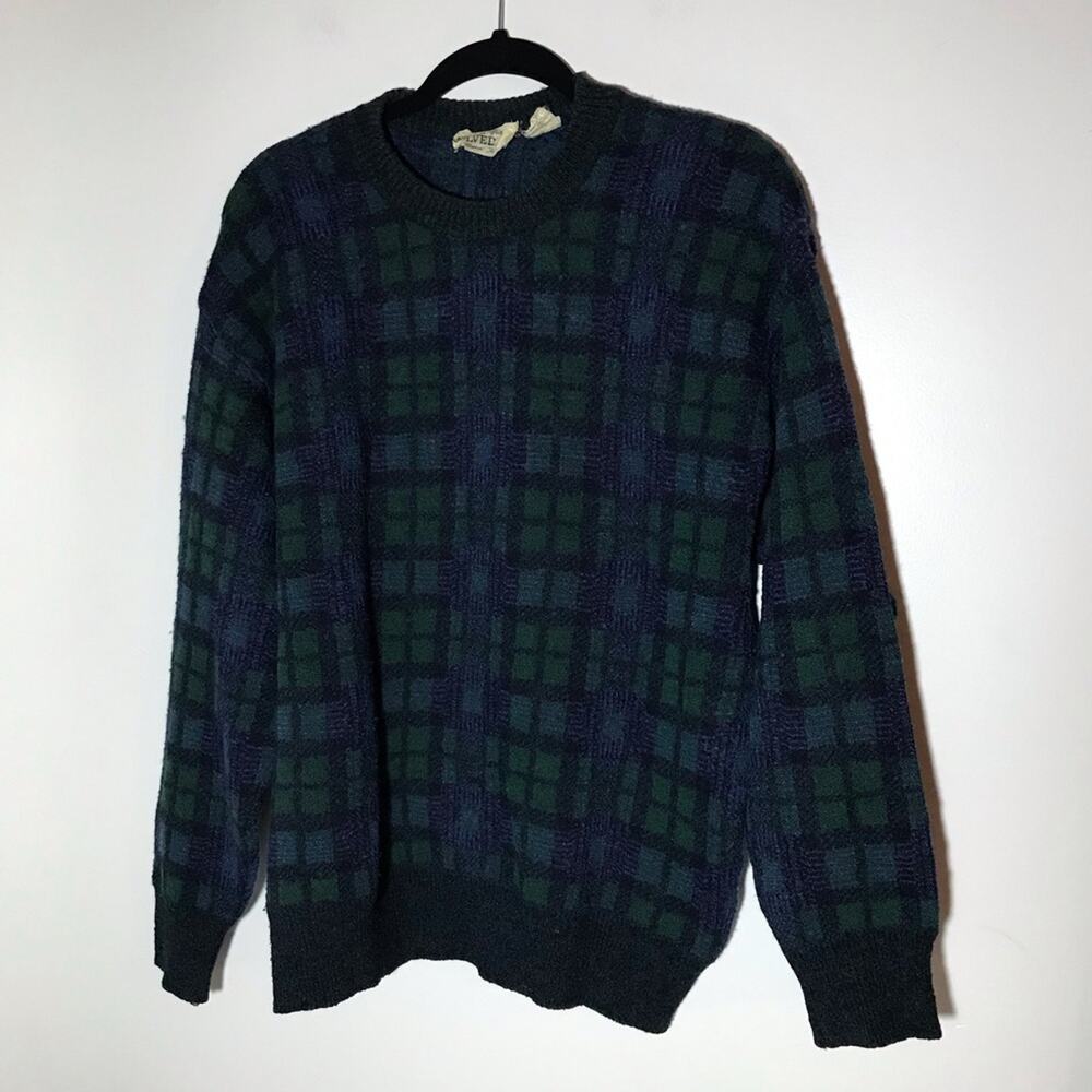 Vintage magnifico Belvedere wool blend made in Italy blue green plaid sweater M